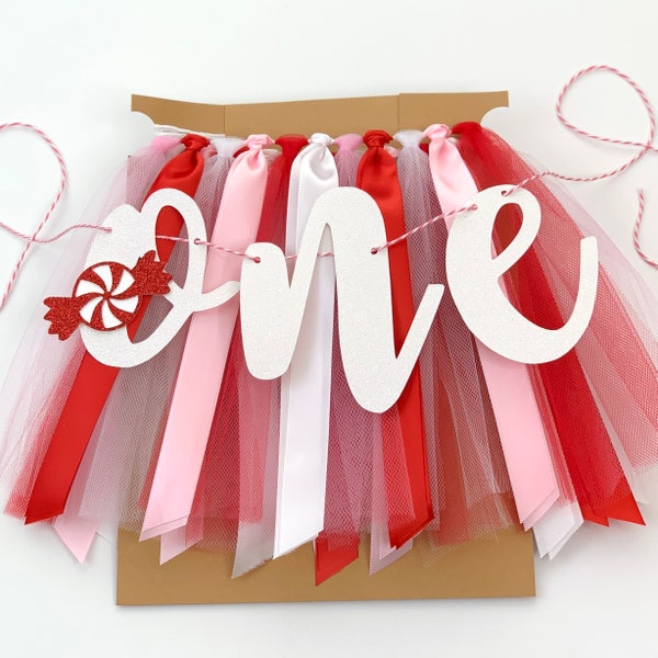 Candy Cane Sweet One Winter Onederland High Chair Tutu Skirt Banner. Peppermint Theme First Birthday Banner. 1st Birthday Backdrop.