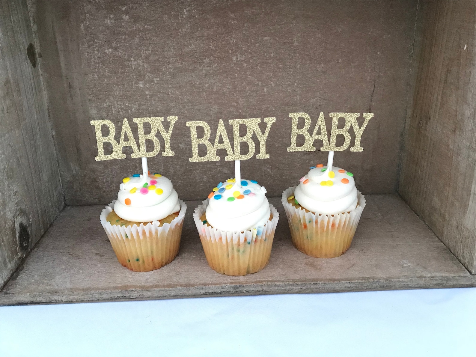 Baby Shower Cupcake Toppers Baby Cupcake Toppers Gold Baby Etsy