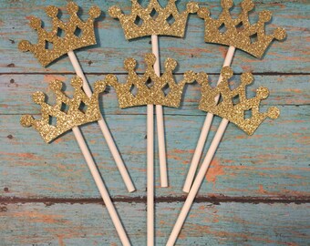 Crown Cupcake Toppers, Crown Birthday Cupcake Toppers, Princess Cupcake Toppers, Gold Crowns, Gold Birthday Cupcakes, Princess Party Cupcake