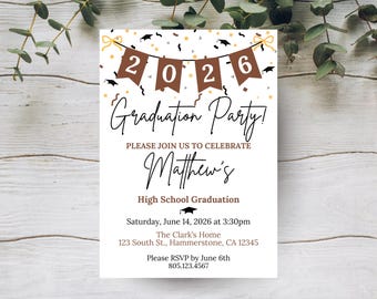 Graduation Invitation 2026, Graduation Announcement, Grad Party Invite, Graduation Decoration, Jr High Senior Grad, Printable Template