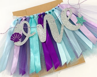 Mermaid High Chair Banner, Under the Sea Birthday Banner, Mermaid 1st Birthday Smash Cake. Photo Backdrop, One Banner LB