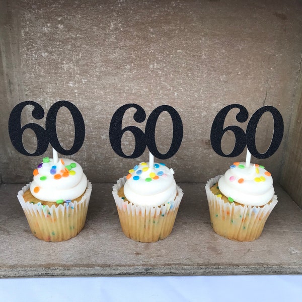 60 Cupcake Toppers, 60th Birthday Cupcake Toppers, Sixty Cupcake Toppers, Sixtieth Birthday, Sixty Birthday Cupcakes, 60 Anniversary