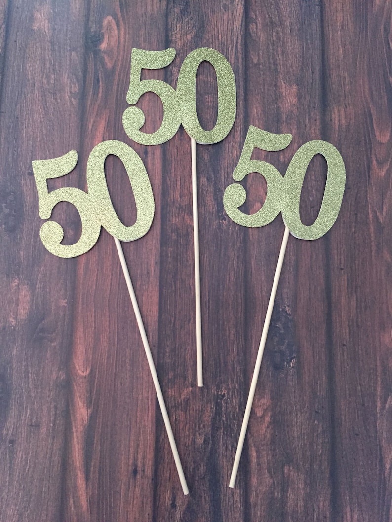 50th Birthday Decorations. Glitter 50 Centerpiece Sticks. 50th Anniversary Centerpieces. Number 50 on a Stick. 3 Count image 1