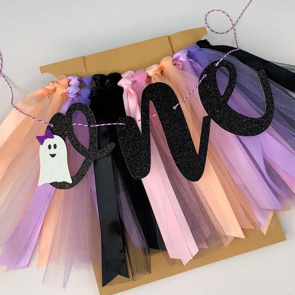 Little Boo is One Halloween Ghost High Chair Tutu Skirt Banner, Spooky One Boo Day Party Banner, Smash Cake Garland, 1st Birthday BOO