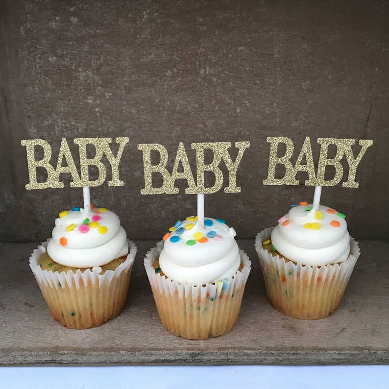 Baby Shower Cupcake Toppers Baby Cupcake Toppers Gold Baby Etsy