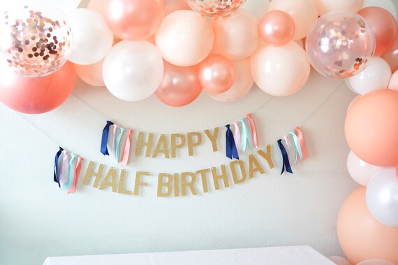 Happy Half Birthday Ribbon Banner 6 Months Old 1 2 Birthday Etsy