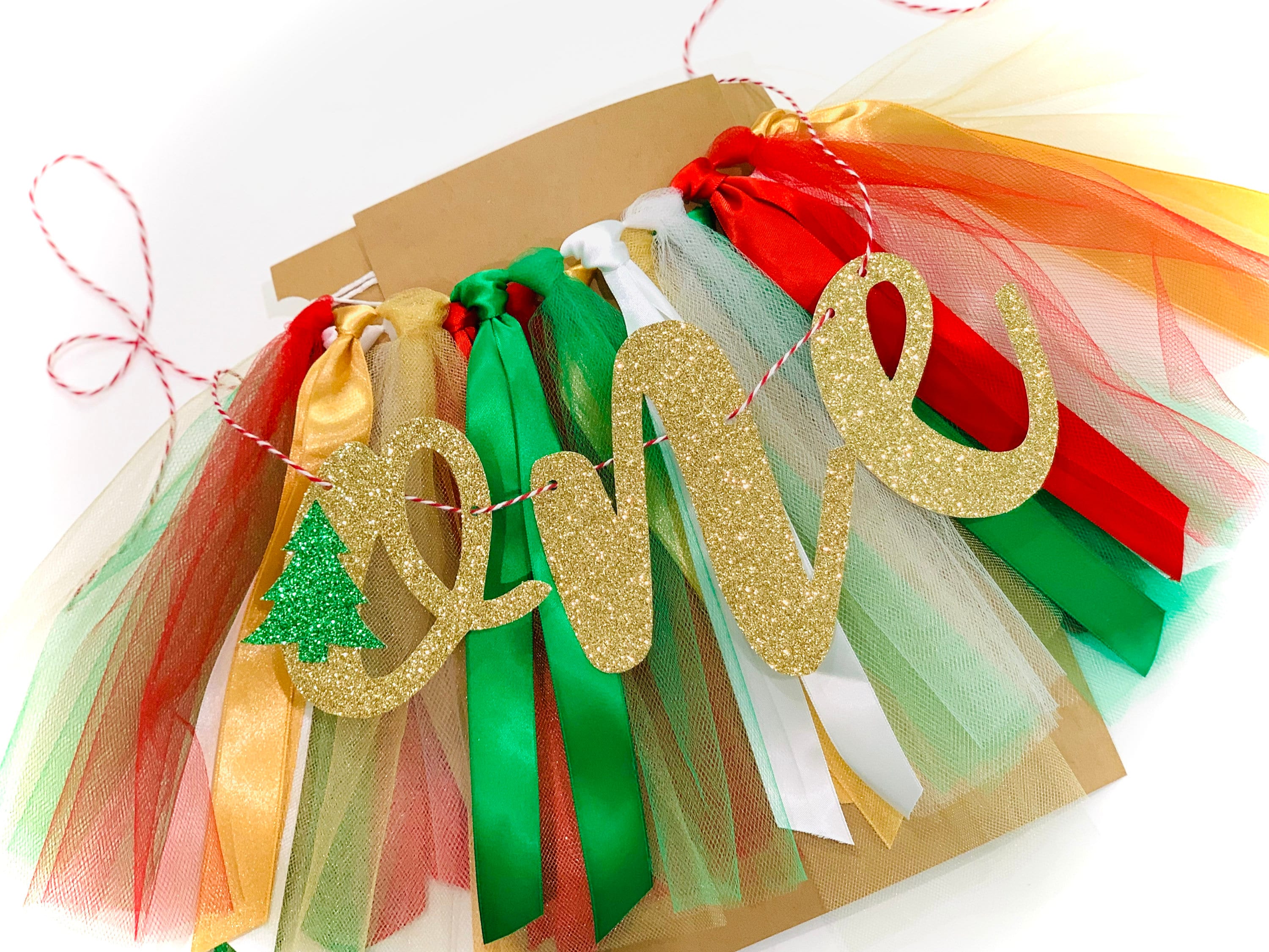 Oh What Fun Christmas Theme First Birthday High Chair Tutu Skirt Banner. Red Green Gold Holiday Smash Cake Photo Prop Backdrop. 1st Birthday