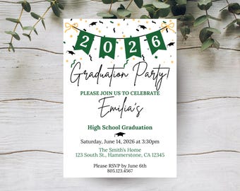 Graduation Invitation 2026, Graduation Announcement, Grad Party Invite, Graduation Decoration, Jr High Senior Grad, Printable Template