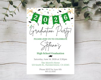 Graduation Invitation 2026, Graduation Announcement, Grad Party Invite, Graduation Decoration, Jr High Senior Grad, Printable Template