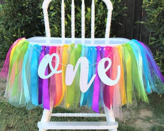 Rainbow High Chair Banner. First Birthday Banner. Smash Cake Photo Prop. 1st Birthday Photo Backdrop. One Banner. Sunshine 1st Birthday.