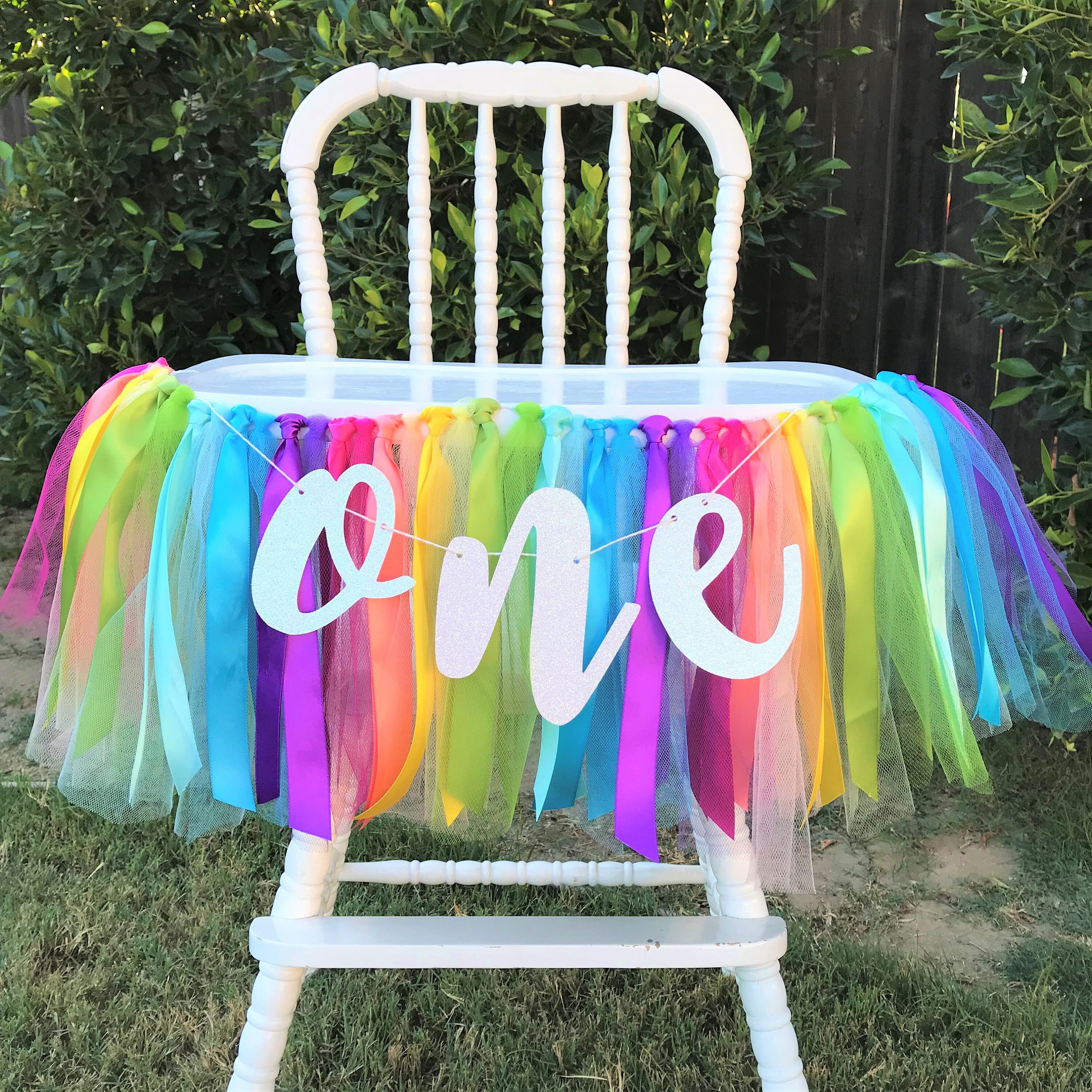 Rainbow High Chair Banner. First Birthday Banner. Smash Cake Photo Pr…