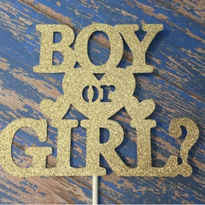 Gender Reveal Cake Topper, Boy or Girl Cake Topper, Baby Shower Cake Topper, Gold Gender Reveal Cake Topper, Gold Cake Topper image 1