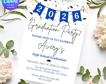 Graduation Invitation 2026, Graduation Announcement, Grad Party Invite, Graduation Decoration, Jr High Senior Grad, Printable Template