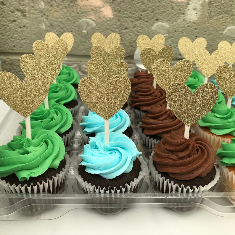 Heart Cupcake Toppers Love Gold Heart Cupcake Toppers Love Gold
