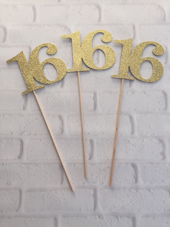 16th Birthday Decorations 16 Centerpiece Picks 16th Birthday Etsy