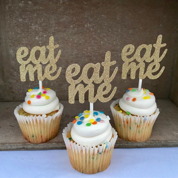 Eat Me Cupcake Toppers, ONEderland Cupcake Toppers, Gold Cupcake Toppers, Eat Me Cupcakes, Eat Me Picks, ONEderland Party