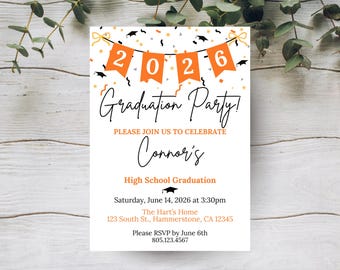 Graduation Invitation 2026, Graduation Announcement, Grad Party Invite, Graduation Decoration, Jr High Senior Grad, Printable Template