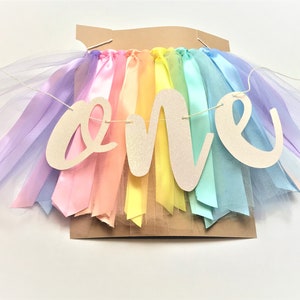 Pastel Rainbow High Chair Banner. First Birthday Banner. Smash Cake Photo Prop. 1st Birthday Photo Backdrop. One Banner.