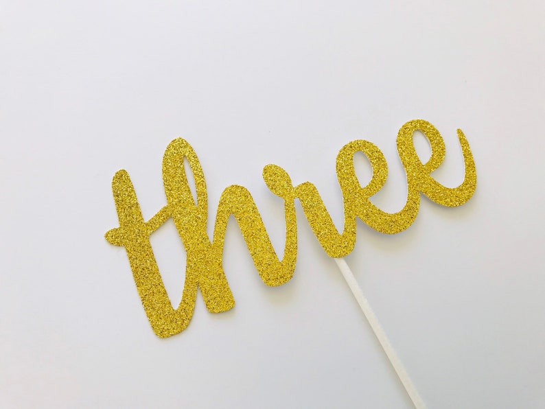 Three Birthday Cake Topper, 3 Cake Topper, 3rd Birthday Cake Topper, Third Birthday, Three cake topper,Gold Cake Topper image 2