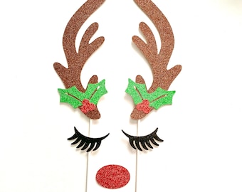 Holiday Party Reindeer Antlers Cake Topper, Winter ONEderland Deer cake topper, Woodland Theme First Birthday, Christmas Birthday Party