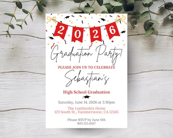 Graduation Invitation 2026, Graduation Announcement, Grad Party Invite, Graduation Decoration, Jr High Senior Grad, Printable Template