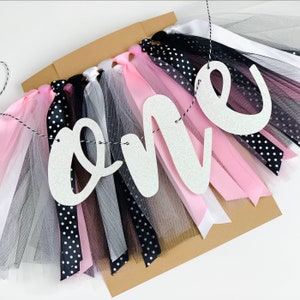 Pink Black and White Polka Dot High Chair Banner. Paris Theme First Birthday Smash Cake Photo Prop. 1st Birthday Photo Backdrop. One Banner.