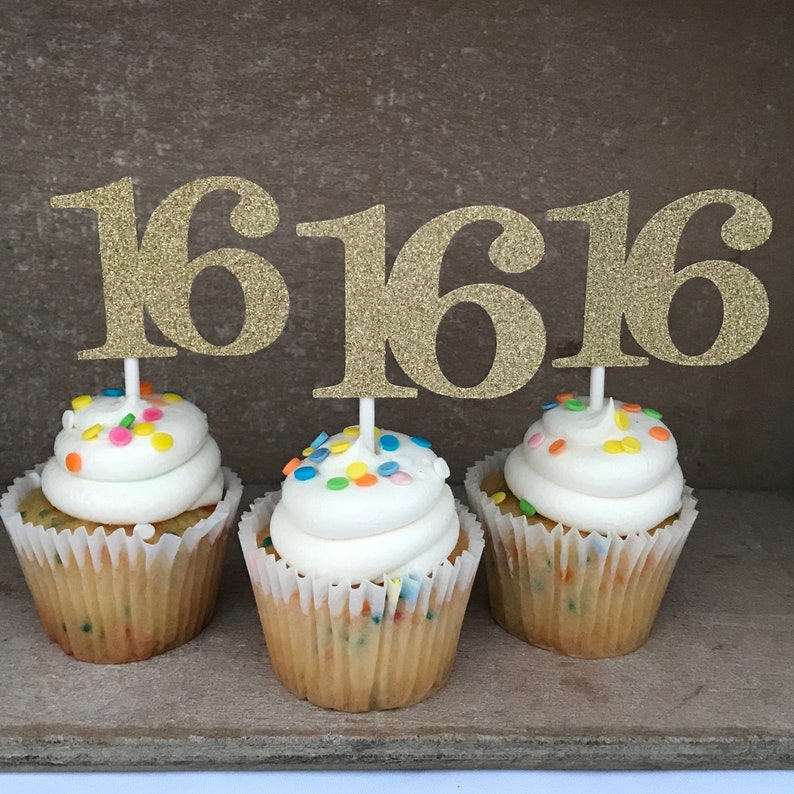 16 Cupcake Toppers Sweet Gold 16 Cupcake Toppers Sweet Gold