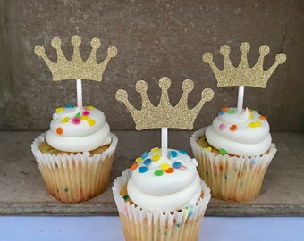 Crown Cupcake Toppers, Crown Birthday Cupcake Toppers, Princess Cupcake Toppers, Gold Crowns, Gold Birthday Cupcakes, Princess Party Cupcake