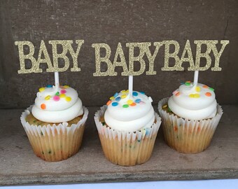 Baby Shower Cupcake Toppers, Baby Cupcake Toppers, Gold Baby Shower Cupcake Toppers, Gold Baby, Gold Cupcake Toppers