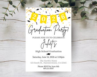 Graduation Invitation 2026, Graduation Announcement, Grad Party Invite, Graduation Decoration, Jr High Senior Grad, Printable Template