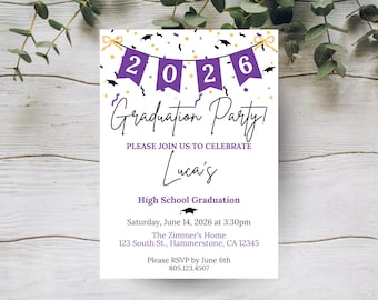 Graduation Invitation 2026, Graduation Announcement, Grad Party Invite, Graduation Decoration, Jr High Senior Grad, Printable Template
