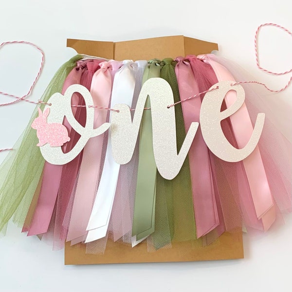 Some Bunny is One, Mauve, Pink, White and Sage One High Chair Tutu Skirt Banner, 1st Birthday Photo Backdrop SG