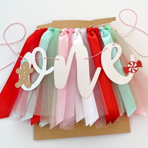 Sweet One Winter Onederland High Chair Tutu Skirt Banner. Gingerbread and Candy Cane theme First Birthday Banner. 1st Birthday Backdrop.