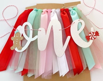 Sweet One Winter Onederland High Chair Tutu Skirt Banner. Oh Snap Gingerbread and Candy Cane First Birthday Banner. 1st Birthday Backdrop.