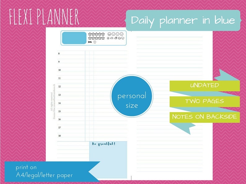 blue design downloadable personal size filofax inserts Flexi planner do2p