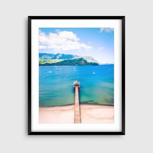 Hanalei pier, hawaii wall art, hanalei bay, aerial photography, kauai art, ocean art, hawaii print, kauai photography, hanalei kauai,