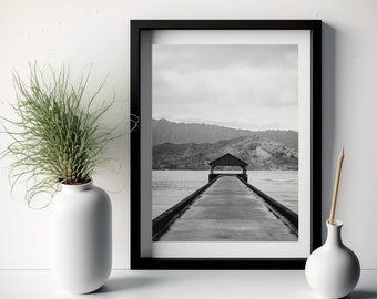 Kauai Fotodruck, schwarz weiß, Hanalei Bay, Hawaii Kunstdruck, Kauai Poster, Kauai Fotografie, Napali Coast