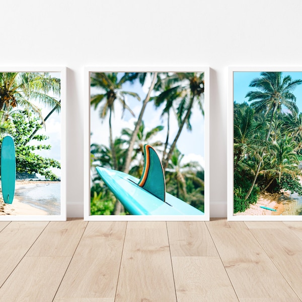 Aerial Surf Print, Costal Wall Art, Surf Photo print, Kauai Print, Beach house Gallery, Set of 3 prints, Three Piece Wall Art