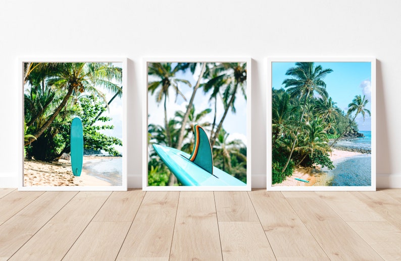 Aerial surf print, Costal wall art, large surf print, kauai print, beach house gallery, set of 3 prints, Three piece wall art