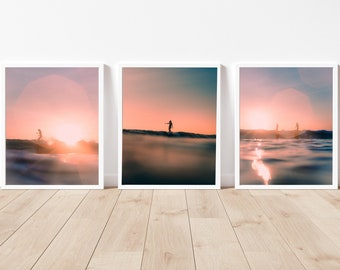 Pastel Beach Prints, Ocean Print Set, Pastel Beach Art Set, surf decor, surf poster, beachy surf print, pastel wall art, Surfer Art