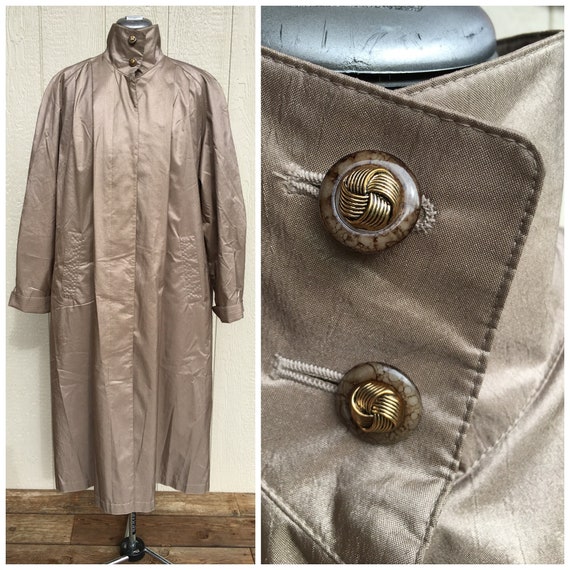 Vintage 80s Gold Trench Coat Rain Coat Gold Knot Butt… - Gem