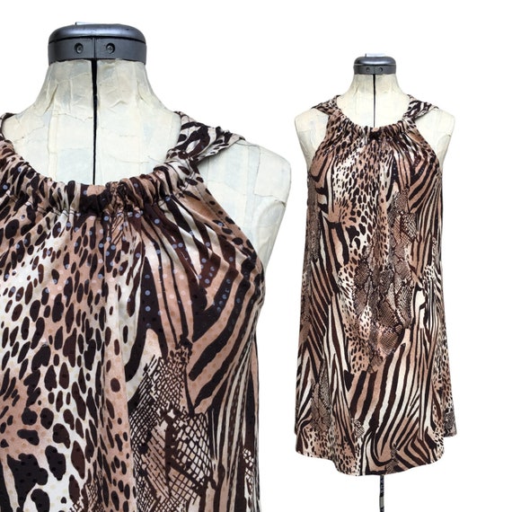 80s MSK A-Line Animal Print Midi Dress Size M Vin… - image 1