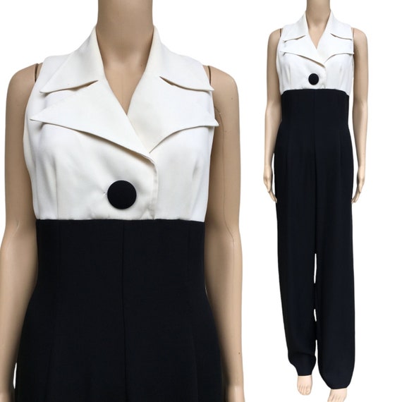 80s Sleeveless Empire Waist Jumpsuit Size S-M Vin… - image 1