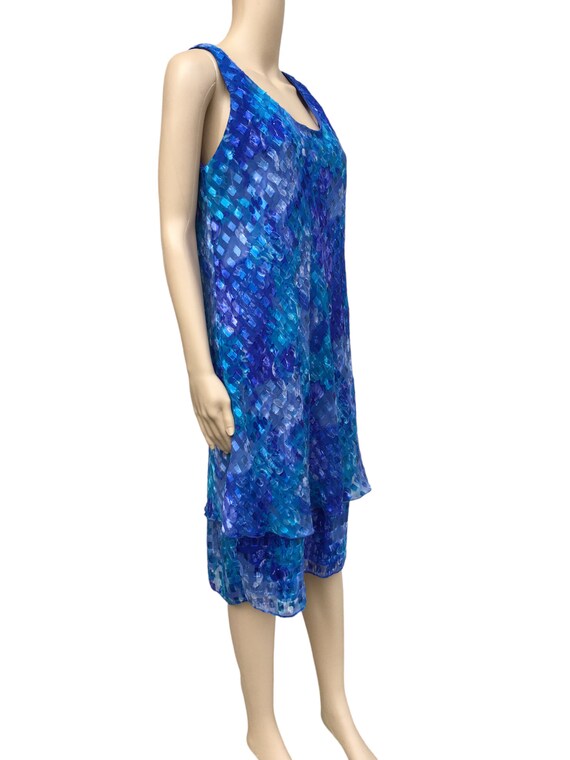 XL 80s Two Tier Blue and Purple Floral Tank Dress… - image 7