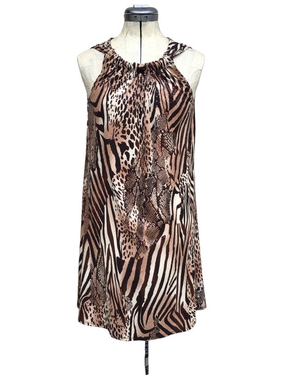 80s MSK A-Line Animal Print Midi Dress Size M Vin… - image 2