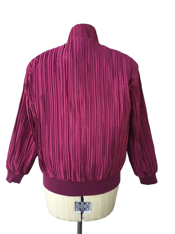 Vintage Hot Pink Satin Pleated Bomber Jacket Size… - image 6