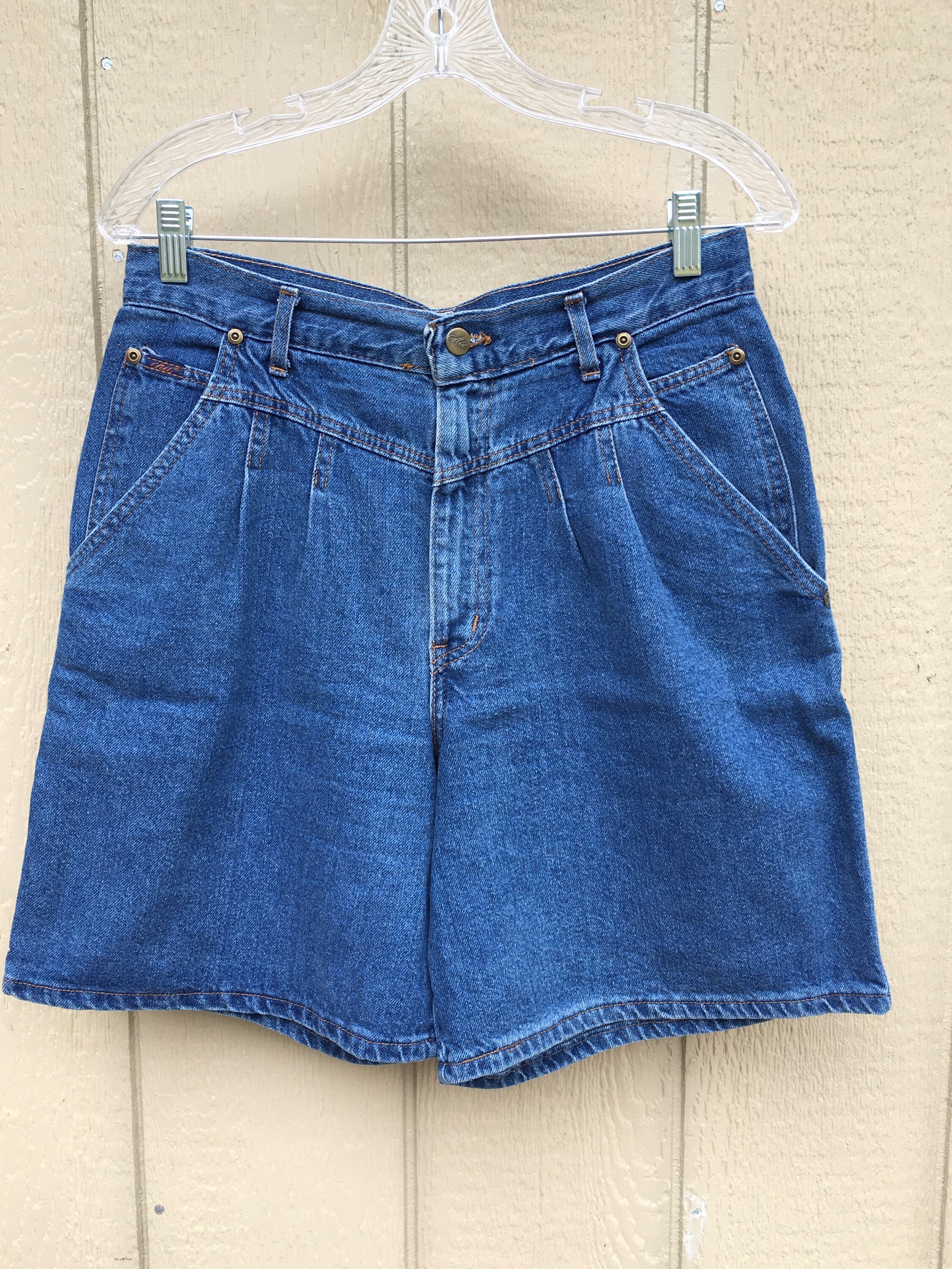 80s CHIC High Waisted Blue Jean Shorts Large Vintage Pleated | Etsy