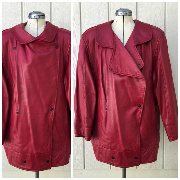 Red Leather Coat Etsy