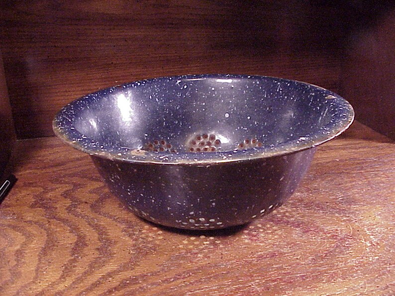 Rusty Colander Vintage Rustic Rusty Worn Blue Enamelware Metal Colander Strainer, With ...