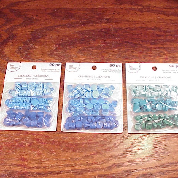 Lot of 3 Packs of Metal Creation Brick Beads, 90 PC Each, 2 Blue Shades, 1 Green Shades from Beads Landing, 9.5mm x 9.8mm, Craft Supply